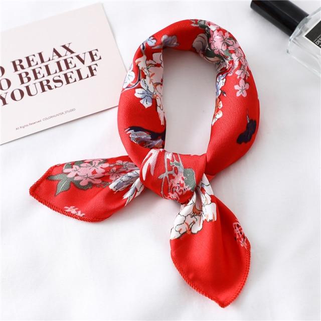 New Silk Scarf Square Women Fashion Dot Plaid Print Neckerchief Ladies Work Scarves Small Winter Foulard Bandana Hair Tie Band