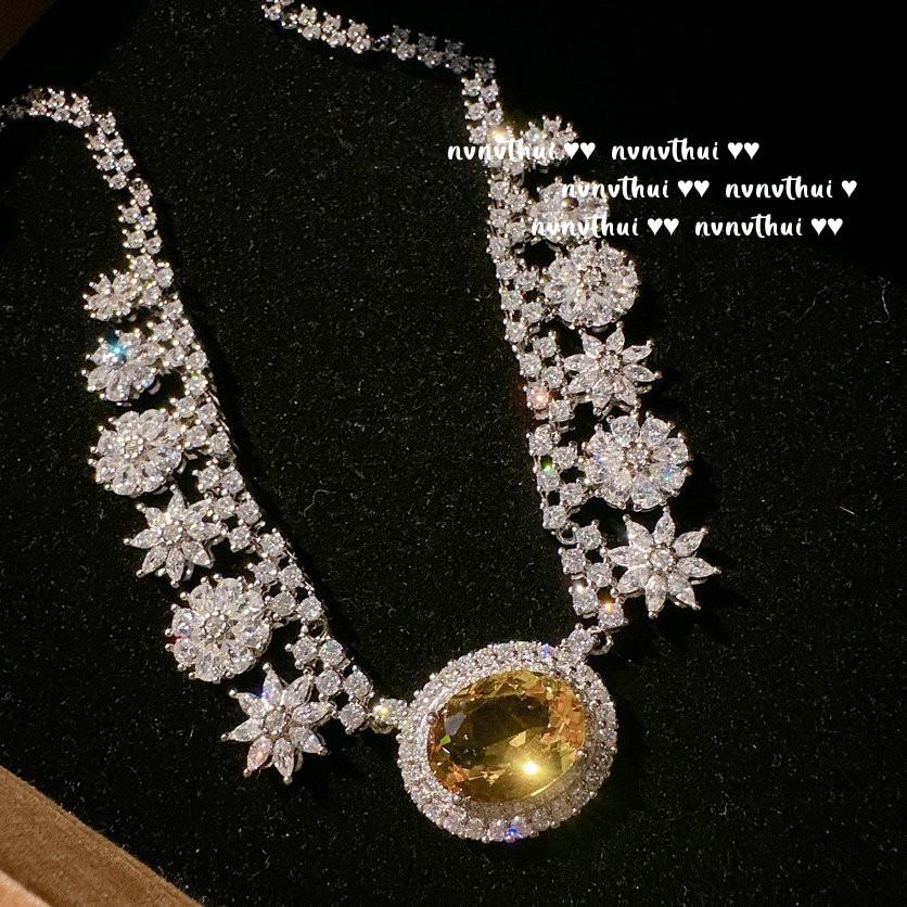 Ожерелье-снежинка с камнем канареечного цвета, Счастье богатой женщины, Позолоченное 18 каратным золотом, Серьги-капли гусиного желтого цвета с крупными цирконами