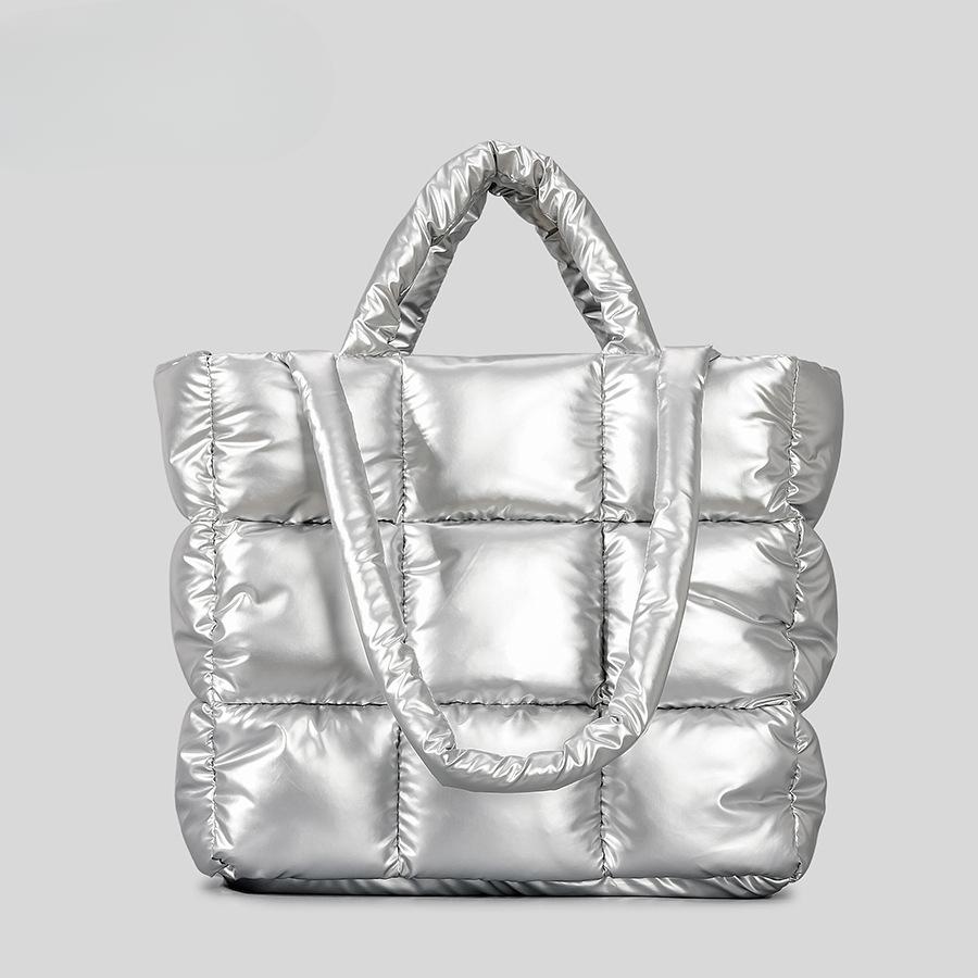 Square Tote Bag Women's Winter Soft Puff Shoulder Nylon Large Capacity Cloudy Bag