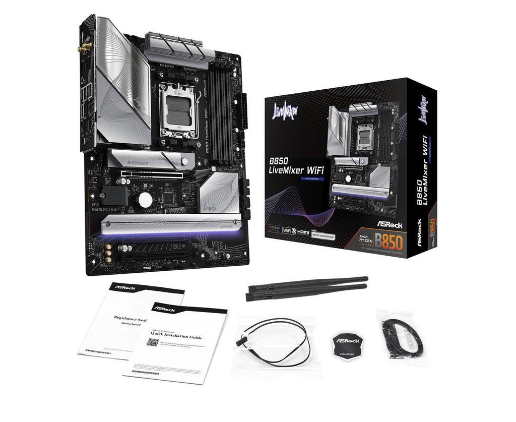 Asrock Материнская плата B850 LiveMixer WiFi AMD Ryzen 9000 8000 7000 серии ЦП Совместимость DDR5 ATX Материнская плата Авторизованный дистрибьютор / / (Сокет AM5)