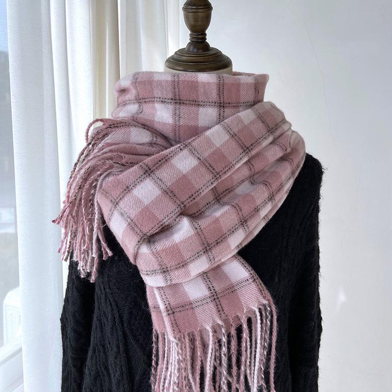 Plaid Scarf Women's Autumn and Winter New Retro Shawl Imitation Cashmere Warm Fringed Scarf