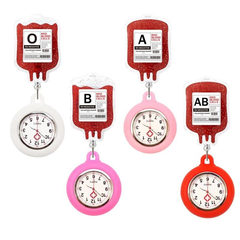 Катушка для бейджа с часами, Креативный медицинский дизайн в виде капельницы и группы крови, Забавный выдвижной держатель для ID-карты на шнурке для работников здравоохранения