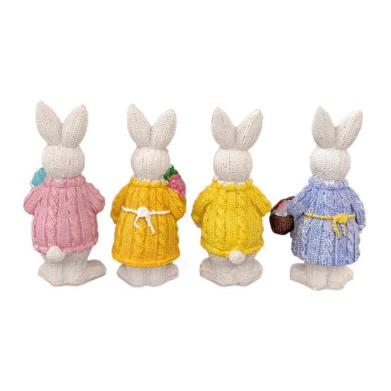 4 шт. Фигурка пасхального кролика, держащего цветок и яйцо, вязаный свитер, статуэтка кролика, весеннее пасхальное украшение для вечеринки