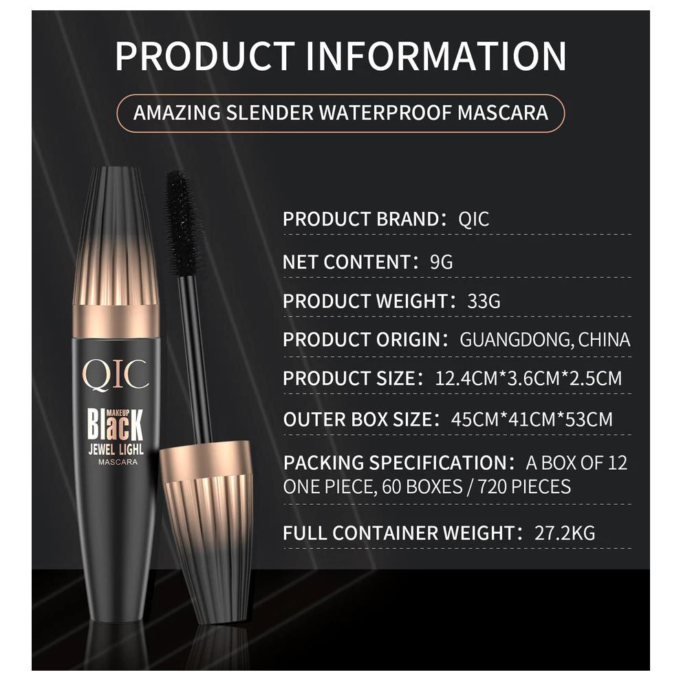 QIC Black 4D Silk Fiber Waterproof Mascara - 500% Volume, Real Length, No Extensions Needed