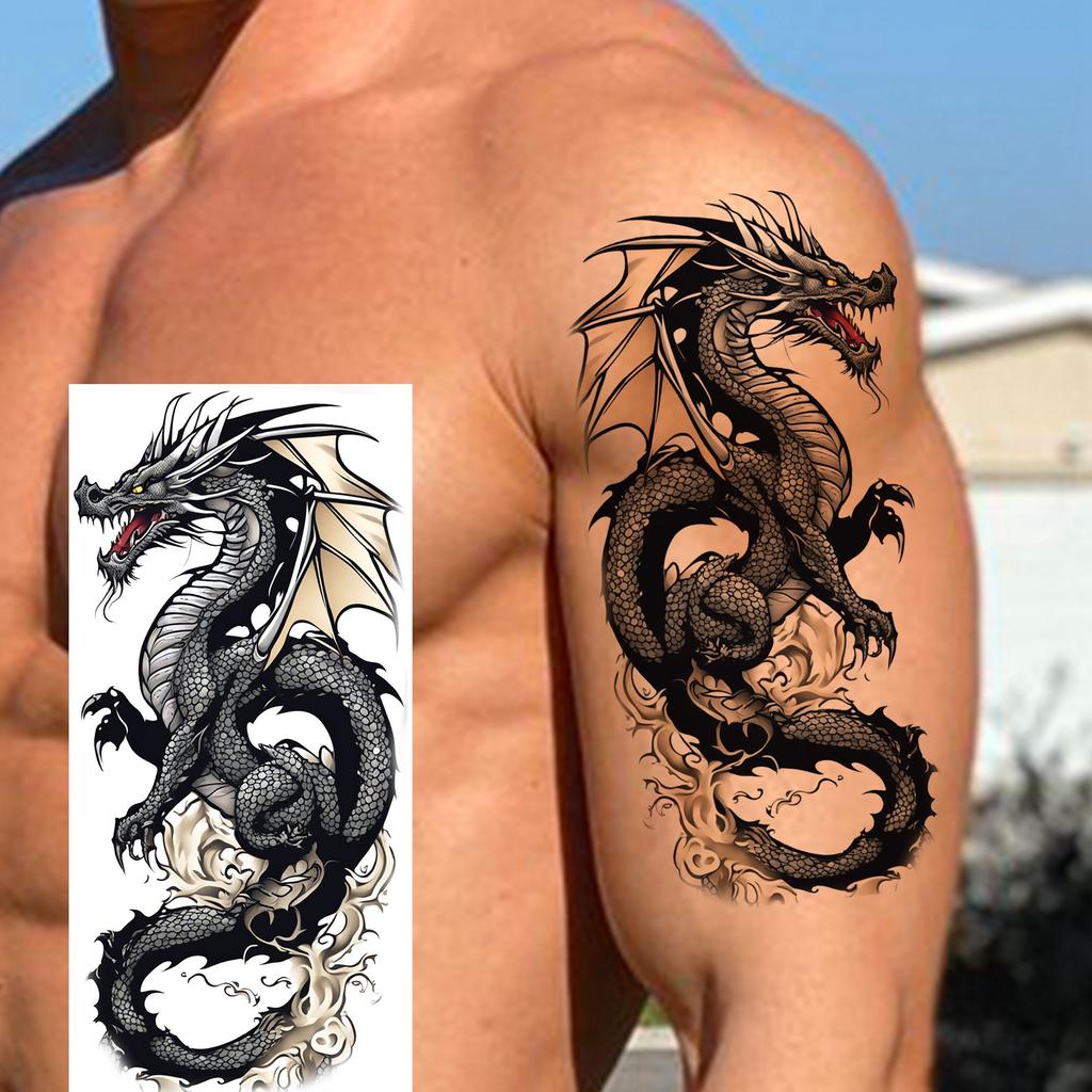 1 Sheet Fierce Tiger Lion Dragon Temporary Tattoos For Men Women Waterproof Wolf Skull Tatoos Long Lasting  Fake Tattoo Stickers