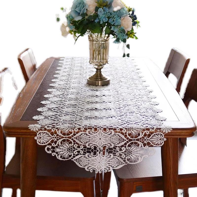 Европейская белая водорастворимая вышитая крючком скатерть Настольный флаг Тумба под телевизор Фортепиано Камин Чехол Рождественский свадебный декор