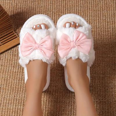 Женские осенне-зимние теплые тапочки с дизайном в виде банта, стильные домашние тапочки для гостиной.
