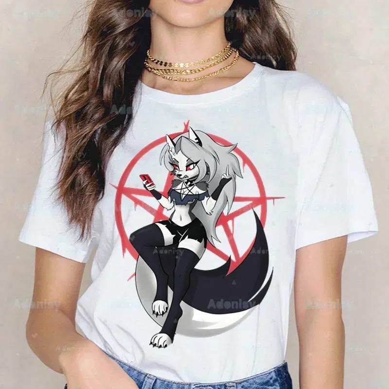 Мультяшные футболки Helluva Boss Женские летние графические футболки Смешные футболки для женщин Футболки с круглым вырезом Топы Харадзюку