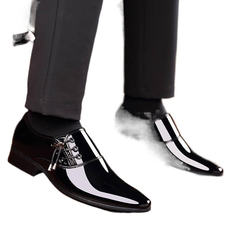 Мужские туфли из натуральной кожи Dragonfly с острым носком для официальных мероприятий - Мягкая подошва, корейский стиль, доступны большие размеры