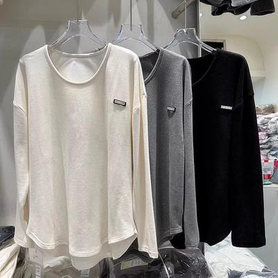 Женская футболка с длинным рукавом и U-образным вырезом из плотного матового материала для осени и зимы, свободная, облегающая, базовая, топ