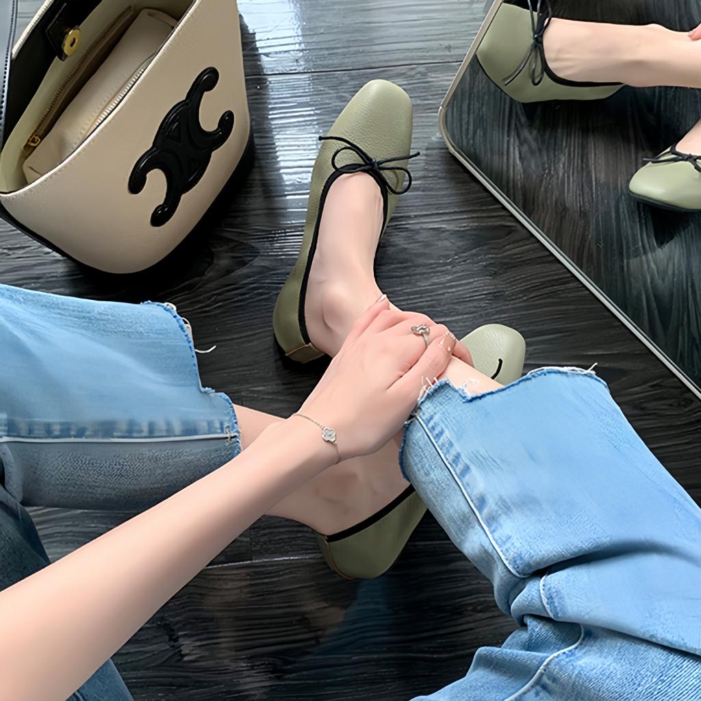 Grape Mom Studiolee 2025 Весна и лето Нежный бант Квадратный носок Неглубокий носок Плоская подошва Мягкая подошва Балетки женские
