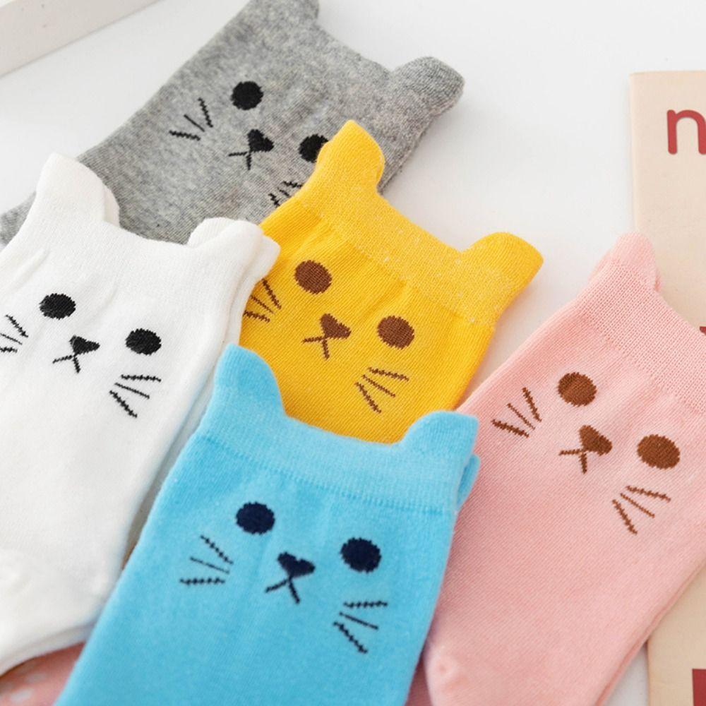Breathable Medium Tube Socks Polyester Cotton Warm Knitting Socks New Winter Cat Paw Socks  Women