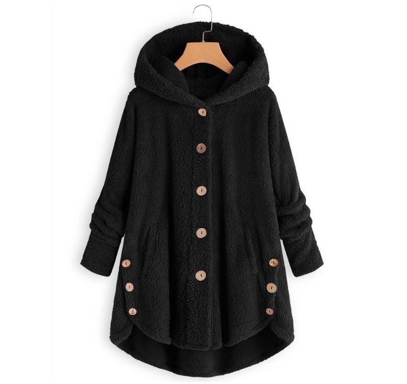 Women's Coat Button Plush Solid Color Hooded Jacket