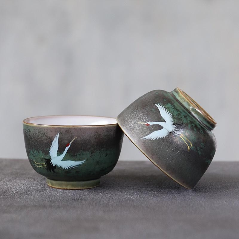 70 мл Керамическая чашка ручной работы для чая Кунг-фу Японский чайный сервиз Сияющий журавль Благоприятная чашка