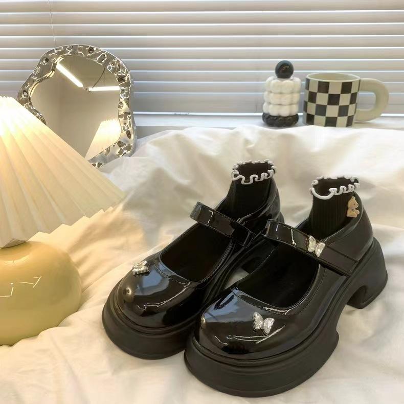 Туфли Мэри Джейн на платформе, женские, весна-осень 2024, новые туфли в британском стиле с круглым носком, на липучках, французские одинарные туфли
