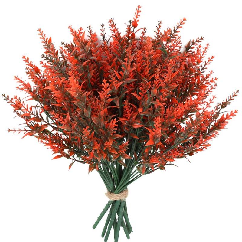 10 Branches Artificial Plants Faux Plastic Lavender UV Resistant Greenery Shrubs Plants for Home Outdoor Wedding Office Garden Decor