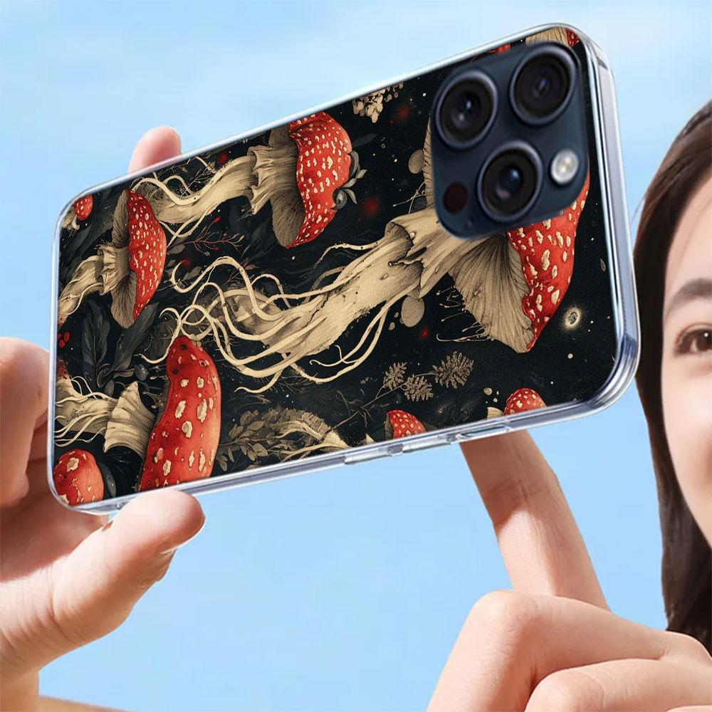 Colorful Mushroom Clear Phone Case For Iphone 17 Air 16 Pro Max 15 Pro 14 Plus 17E 16E 11 13 12 Mini Cover Cases Fundas Cell TPU