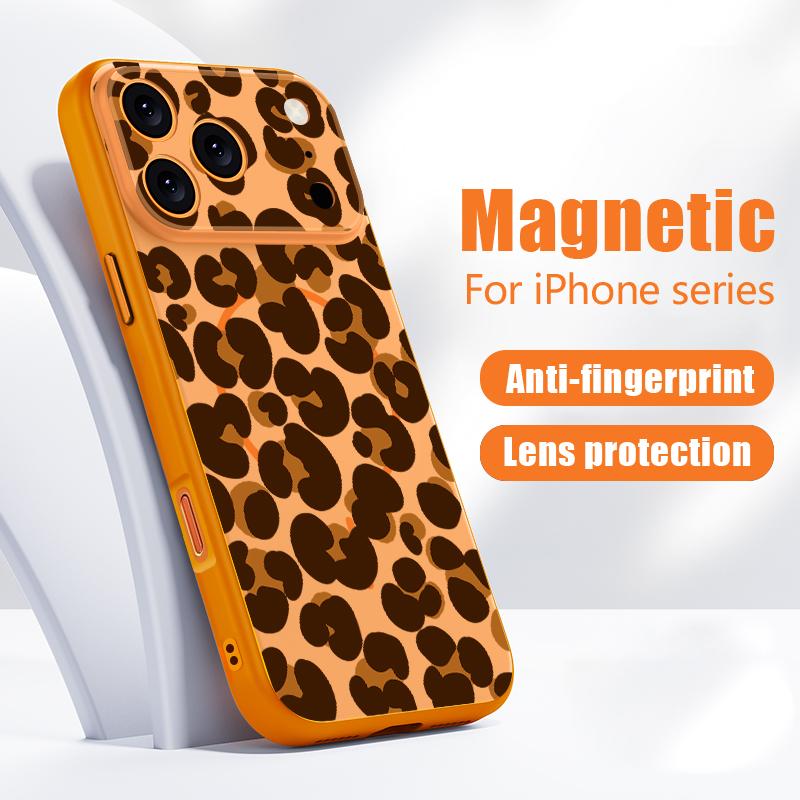 Чехол для телефона с леопардовым принтом для iPhone 17 Pro Max Funda iPhone 16 15 14 13 Pro Max Магнитный Для Magsafe Гибридный Тонкий Матовый Чехол