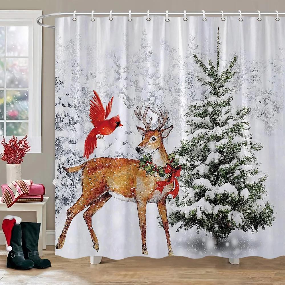Рождественская занавеска для душа для ванной комнаты, деревенская рождественская занавеска для душа в деревенском доме, винтажная рождественская занавеска для душа для гостиной