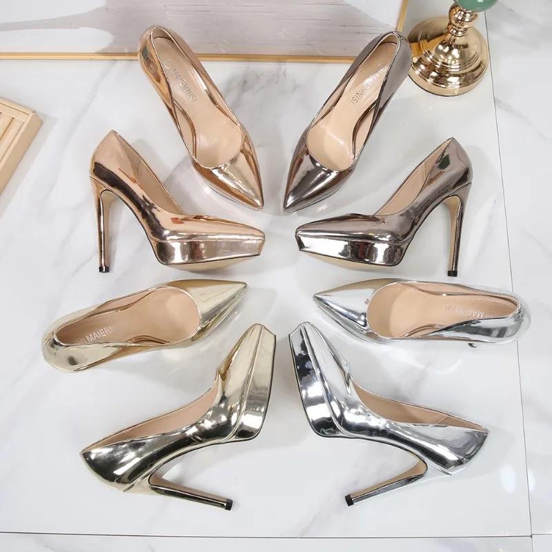 2024 European American Waterproof Platform Nightclub Slim Heel Women's Sexy Single Shoes Pointed Toe Shallow Mouth High Heels Women