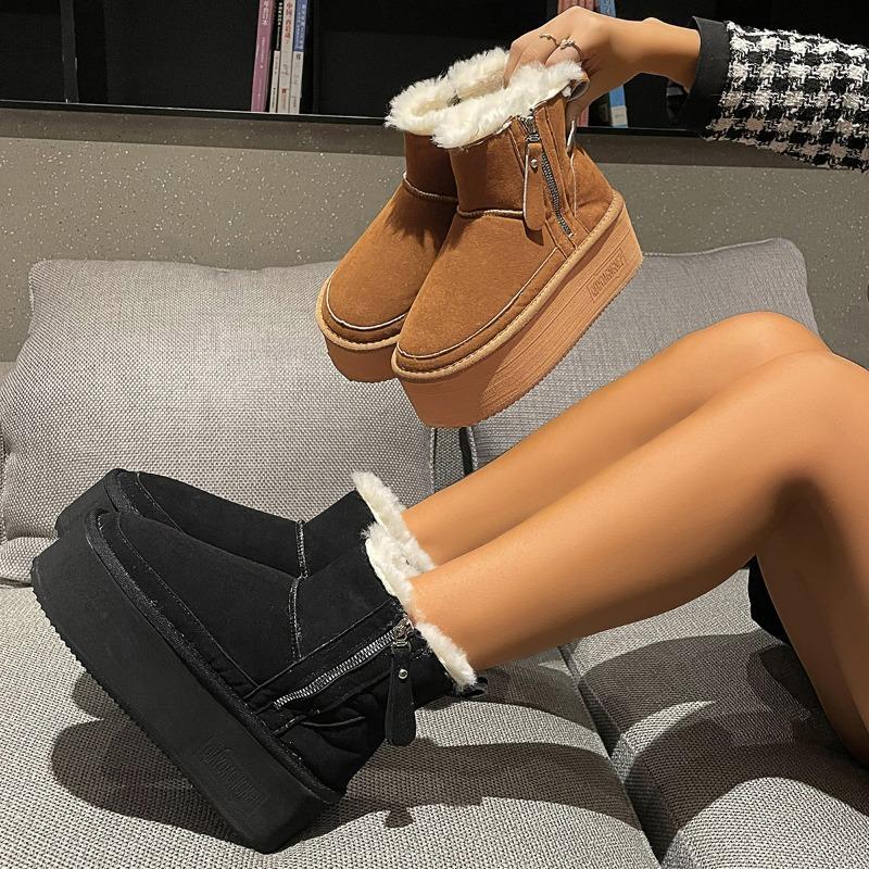 2024 Новые однотонные туфли на толстой подошве, хит продаж, женские сапоги с рукавами, зимние плюшевые теплые короткие зимние сапоги с круглым носком
