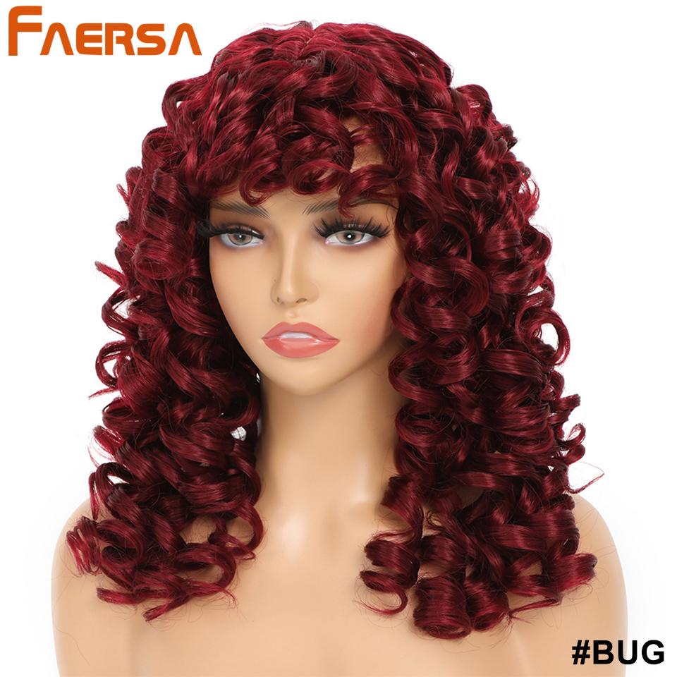Short Black Curly Wig with Bangs for Women Synthetic Hair Cosplay Wigs Loose Curly Red Brown Ginger Glueless Natural 18 Inch Afro Wig