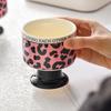 Pink Leopard Print High Foot Ice Cream Cup Ceramic High Value Light Luxury Design Niche Ice Cream Cup Girls Sweet Wine Glass