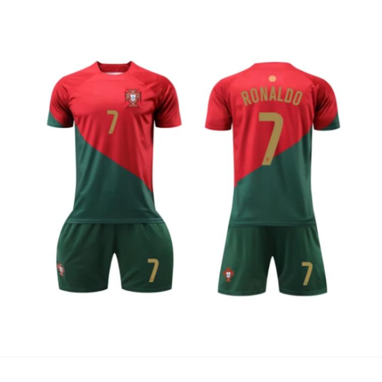 Kids Sport Equipment Ronaldo Portugal Soccer Jersey No.7 2022/2023 Season Free Keychain 6-Piece Set Red Polyester