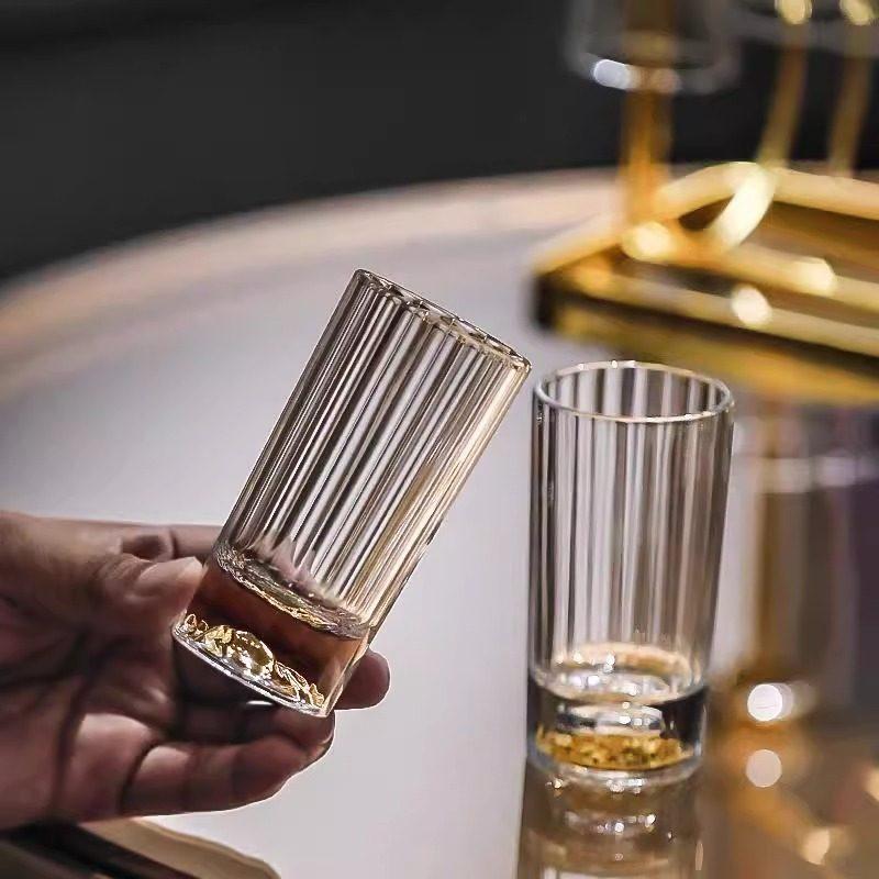 BRGlass Wine Glass Chinese-style Double-layered Gold Mountain Gold Foil Wine Divider Transparent Glass Cup CocktailEY