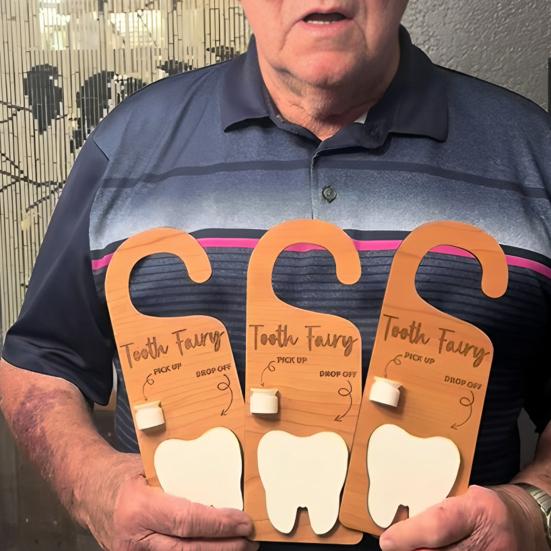 1/2Pcs Wooden Tooth Pattern Door Hanging Decoration Natural Wood Teeth