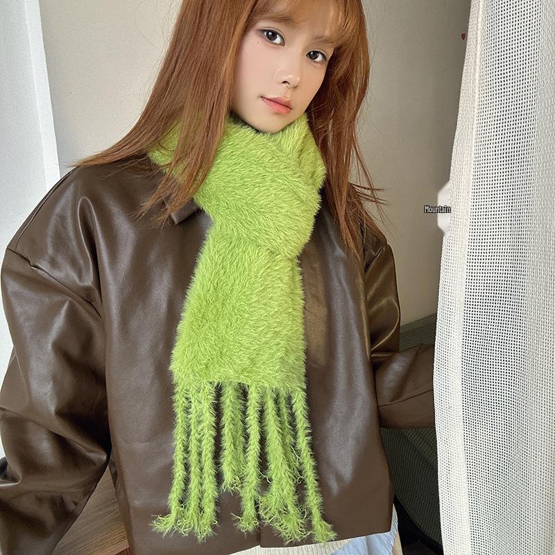 Luochi Knitting~Плюшевый шарф конфетных цветов: Мягкий, приятный для кожи, теплый, с кисточками и косами, универсальный зимний шарф-снуд для женщин.