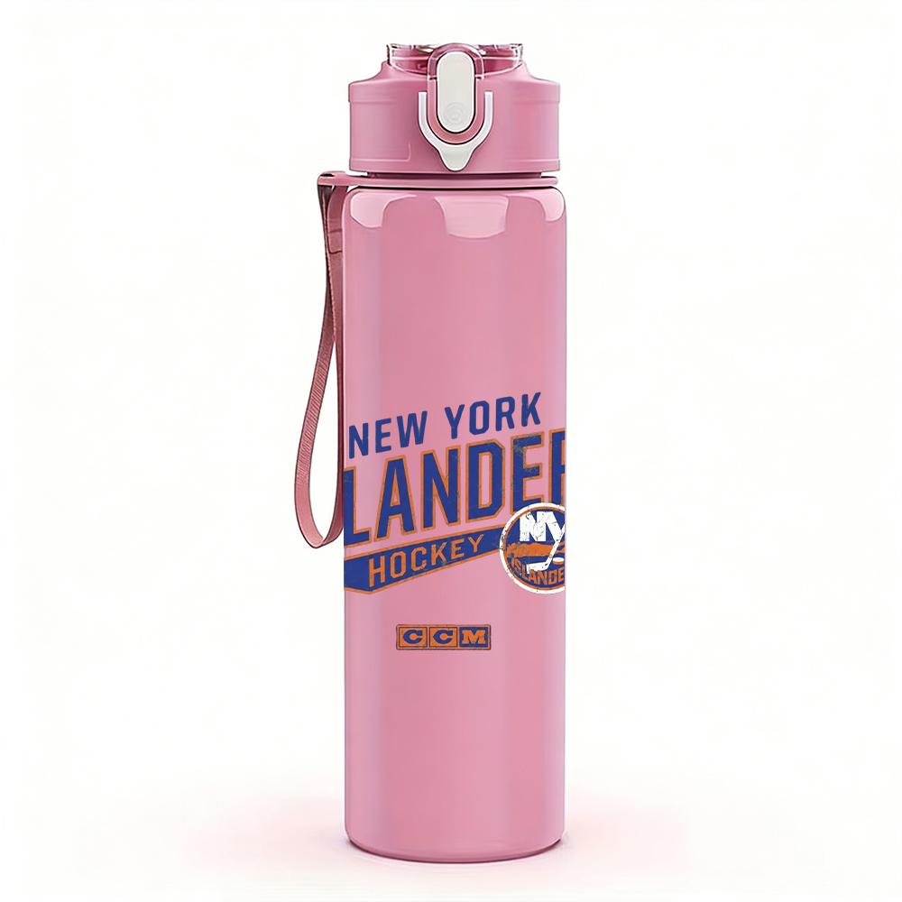 1PC New York Islanders blue orange logo print 750ml colorful plastic sports water bottle leakproof pop up lid with straw for outdoor work home use