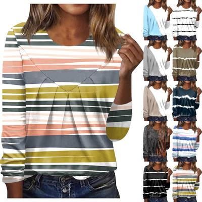 Женская повседневная модная блузка с длинным рукавом и круглым вырезом с цветочным принтом и пуловером