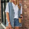 Однотонный принт Лето Весна Джинсовый жилет Тренд Джинсовый жилет без рукавов Куртки и пальто