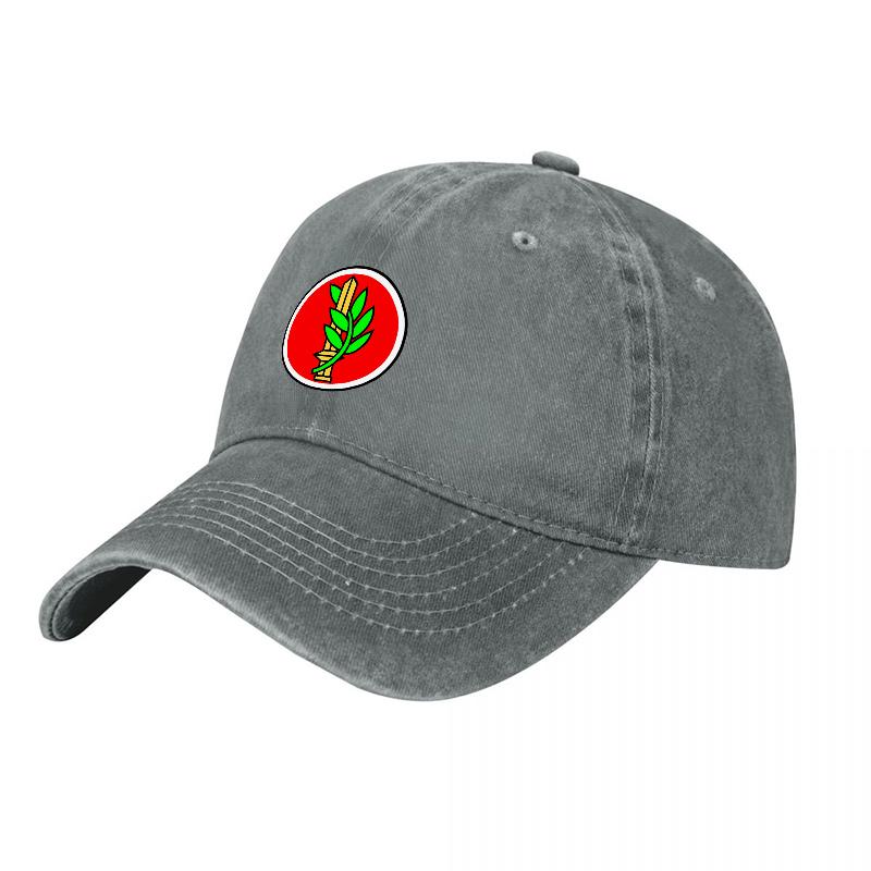 Washed Canvas Baseball Cap with Red Circular Patch Featuring Green Leaf Design Classic Unstructured Fit for Casual Wear