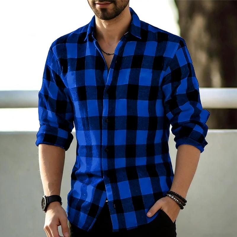 Breathable Comfort Long Sleeve Shirts For Men, Relax Fit Full Buffalo Check Grid Collared Tops