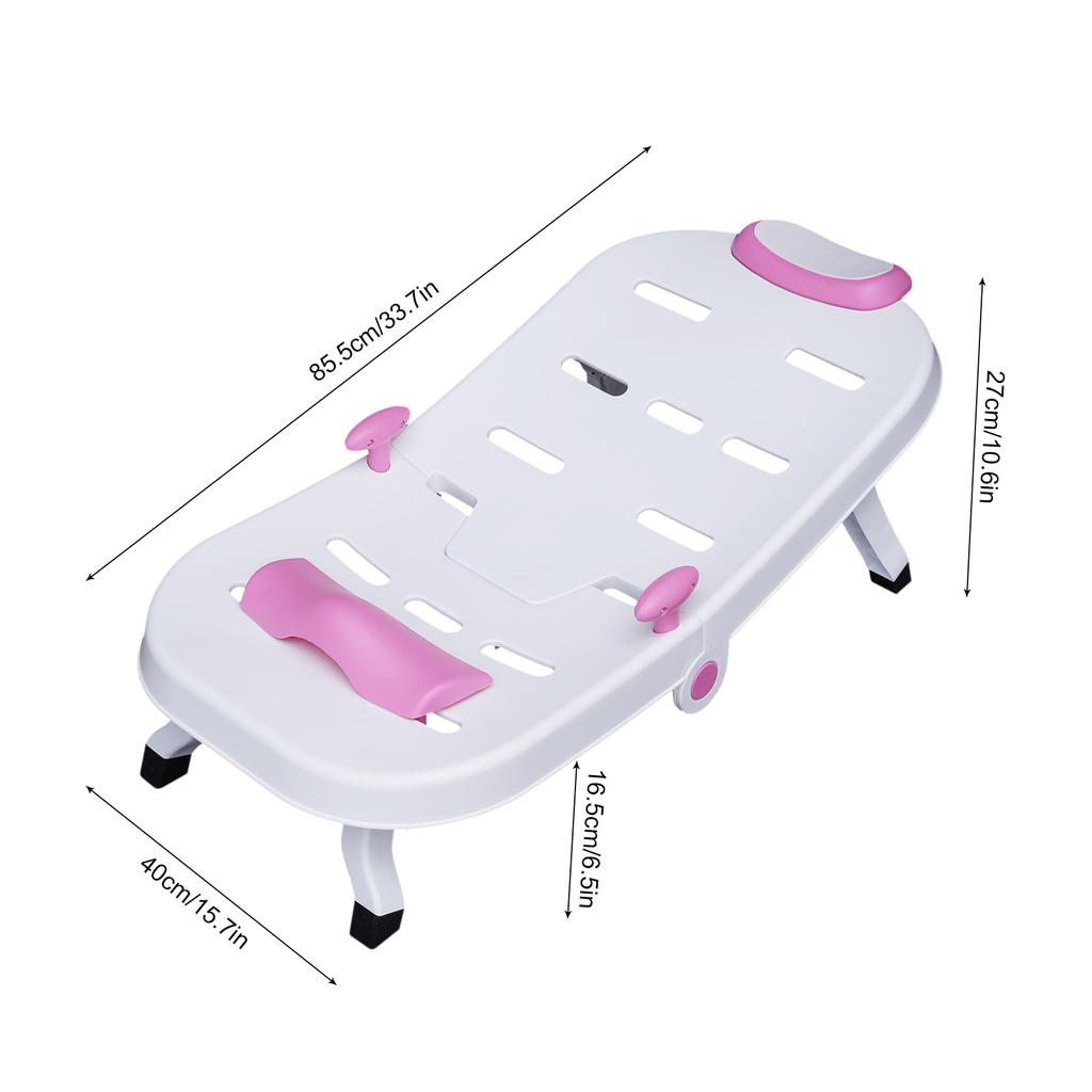 Foldable Kids Shampoo Chair Anti-Slip Bath Chair for Hair Washing, Pink Baby Shampoo Sink Chair with Headrest, Ages 0-10