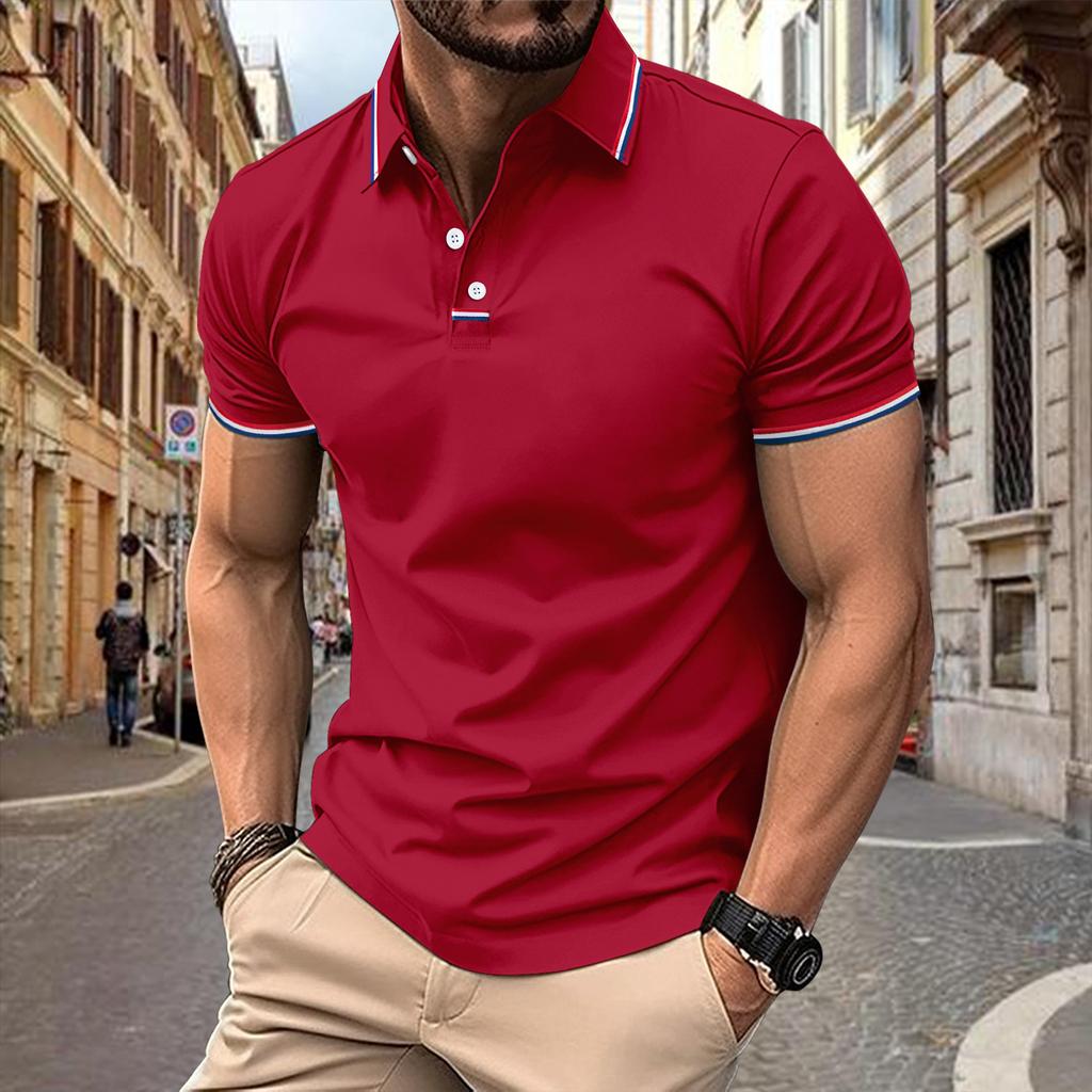 New Arrival Men's Casual Polo Shirt Collar Patchwork with Ribbed Trim Button-Front Business Solid Colour Versatile T-Shirt