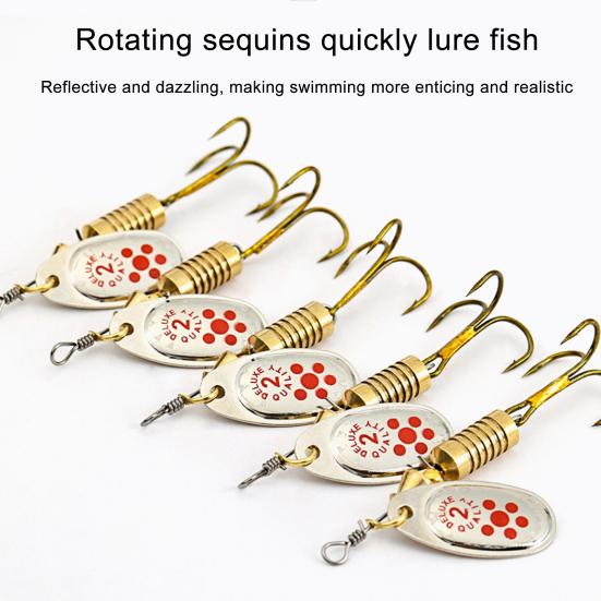 10Pcs 6.3CM/7G Spinner Blade Lure with Hook Hard Metal Spinnerbait Rotating Sequin Lure Rig Saltwater Freshwater Walleye Bass Fishing Accessories