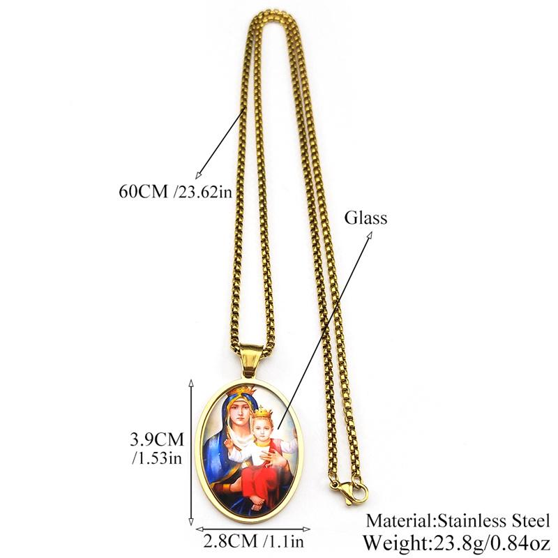 Virgin Mary Baby Glass Oval Medal Pendant Necklace for Women Men Stainless Steel Gold Silver Color Catholic Amulet Jewelry Gift