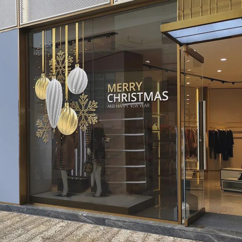 2025 Золотая Снежинка Наклейка на стекло окна для украшения Нового года и Рождества