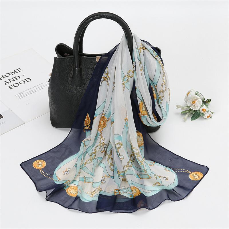 Scarves Natural Style Spring and Autumn Printed Flowers and Birds Rectangle Sun Protection Chiffon Scarf