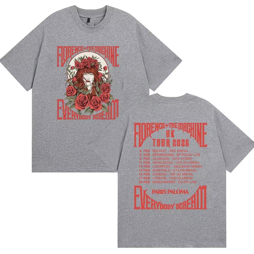 Florence  The Machine Everybody Scream Tour 2026 Print T Shirts Unisexs Women Vintage Fashion pure Cotton Tshirt Streetwear