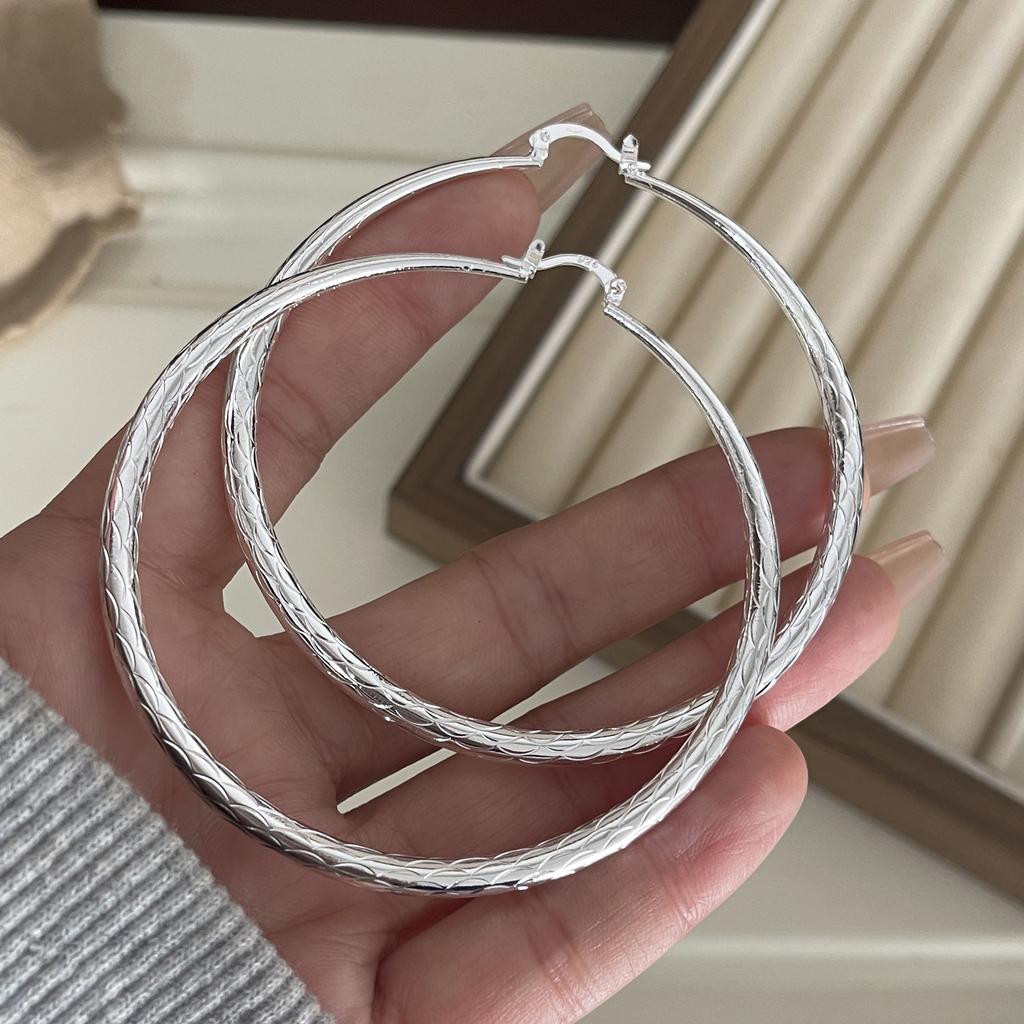 925 Sterling Silver Earrings For Women Trendy Geometric Big Round Twist Earring Jewelry Prevent Allergy Party Gift Accessories
