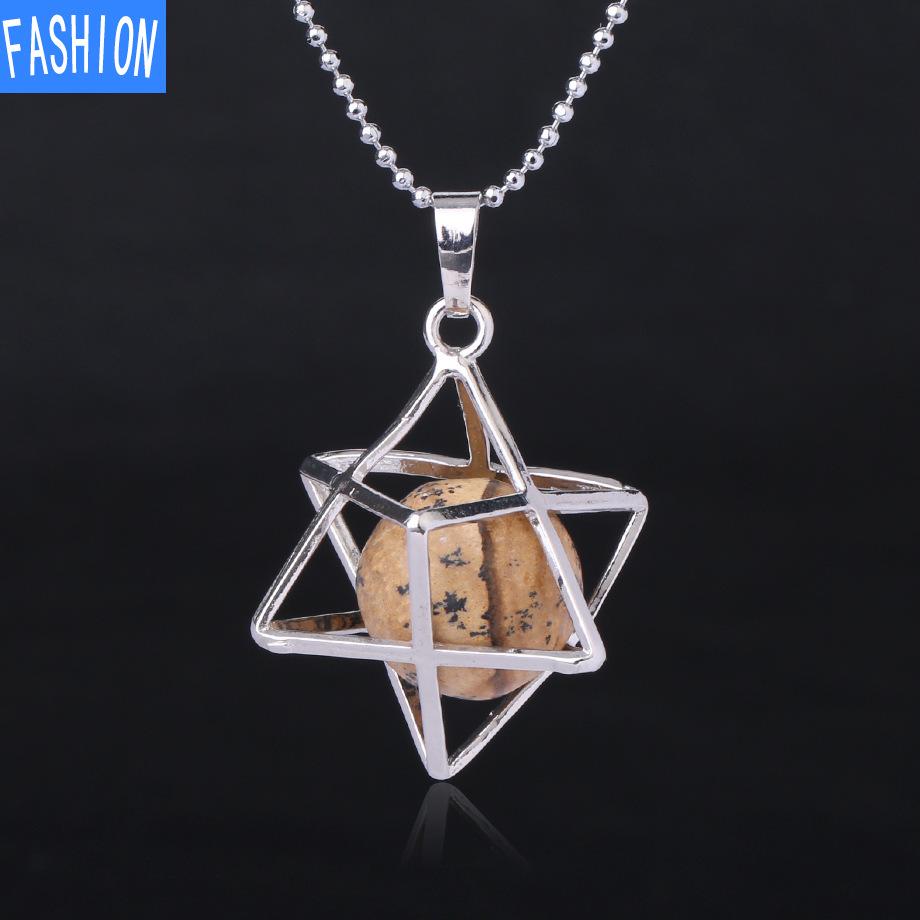 Металлическая клетка, выдолбленное ожерелье из натурального хрусталя Мелкаба с подвеской из флюорита и агата