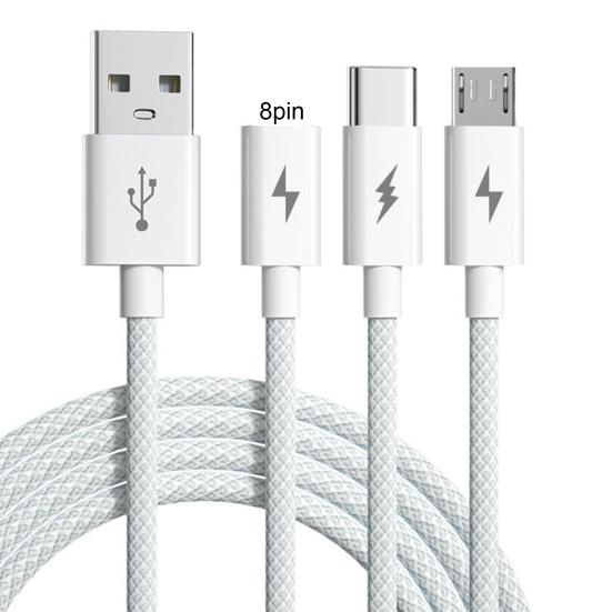Fast Charging Cable 3-in-1 Anti-Winding with Smart Chip 66W 6A Multi-Device Support Charging Cable Phone Supplies