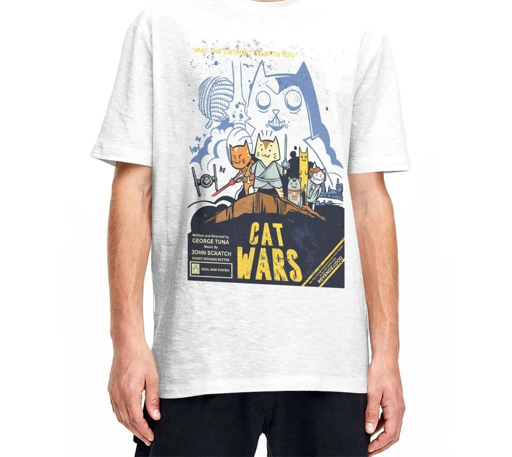 Футболки Star Cat Wars Meow Wars Смешная футболка для любителей кошек для женщин Винтажная футболка с коротким рукавом Одежда больших размеров Графические футболки
