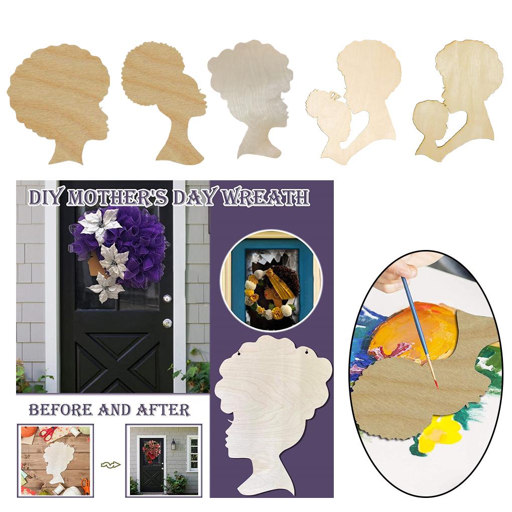 Head Silhouette Mother's Day Wooden Wreath Template DIY Craft Home Decoration Board