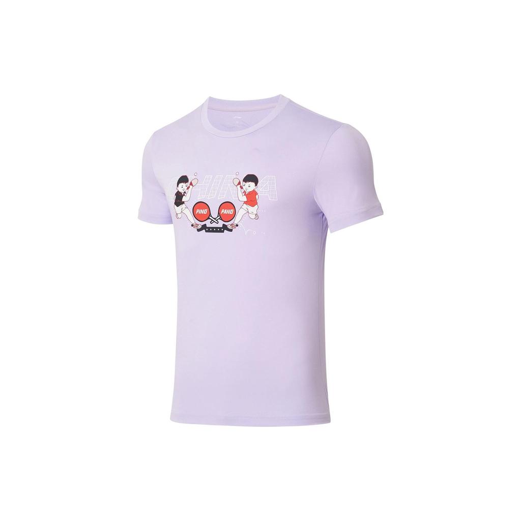 Li Ning Cartoon Character Print Quick-Dry Cool Short Sleeve T-Shirt Men Tops Lilac-Purple AHSSB69-2
