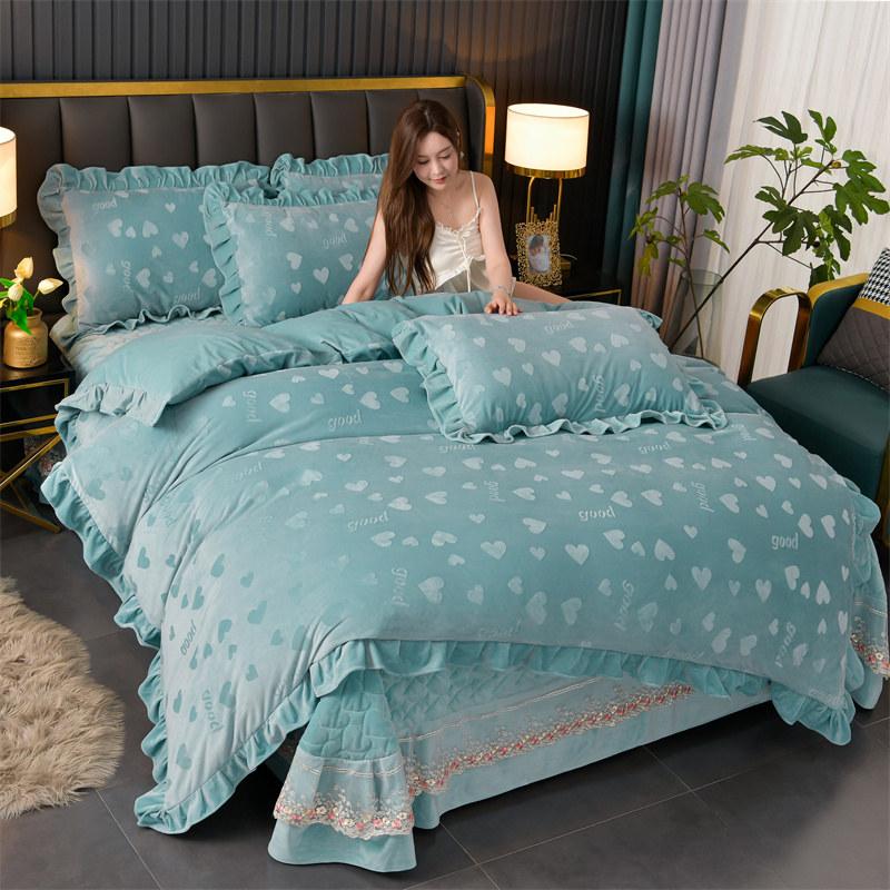 Тисненый бархатный стеганый кружевной комплект постельного белья King пододеяльник 220x240 комплект двуспального постельного белья с узором в виде сердца 4 шт. Queen 2 подушки Shams